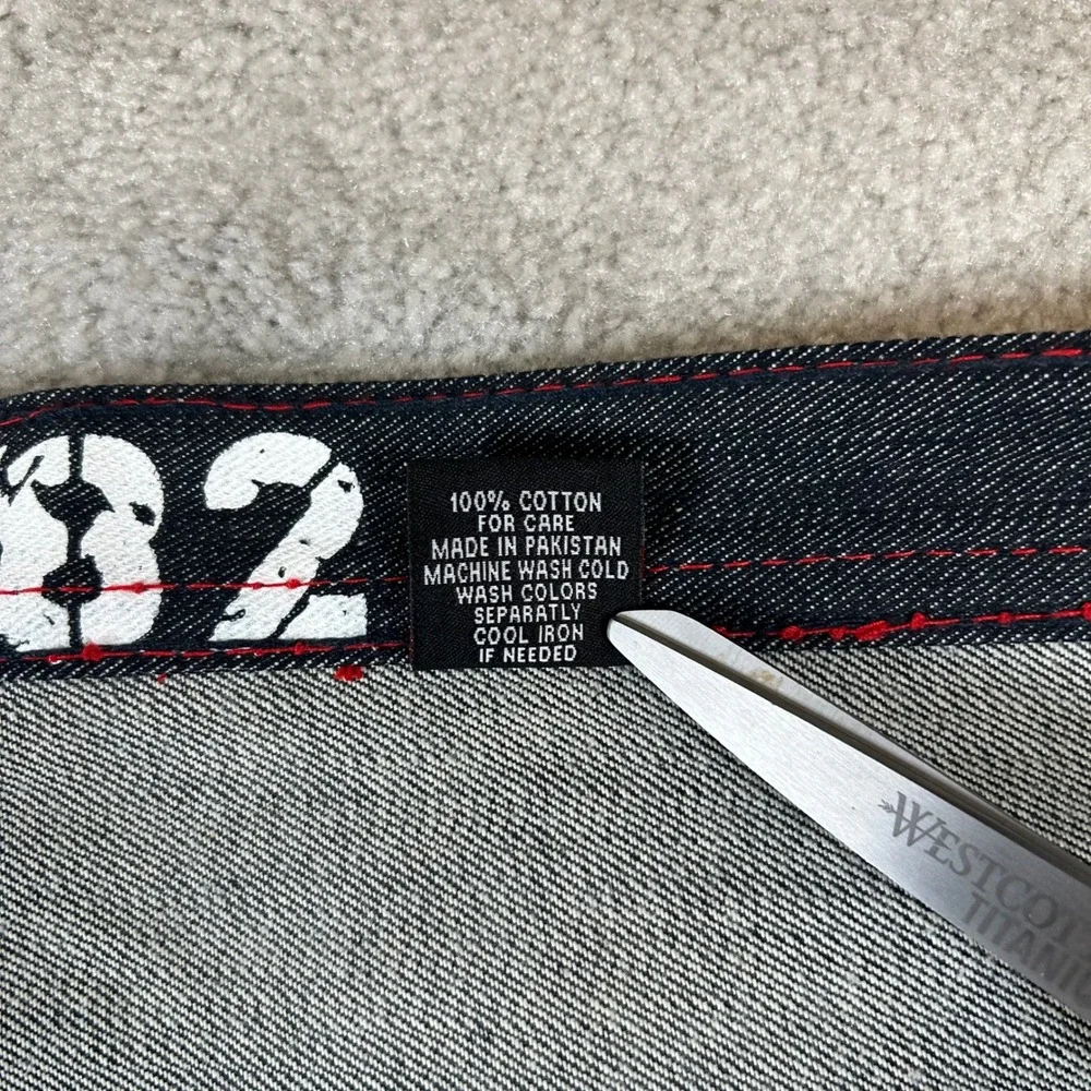 Vintage Y2K KB8782 Jeans Mens 38‎ Blue Red Grey Contrast Stitch Straight Leg NWT